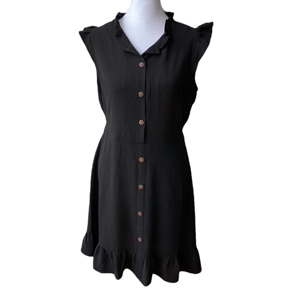Monteau Black Ruffle Shirt Wrap Dress Size Medium